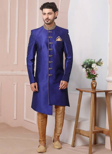 Dark Purple New Ethnic Wear Mens Banarasi Silk Indo Western Collection 1669